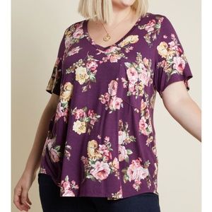 Modcloth Freeloader Purple Floral V Neck T